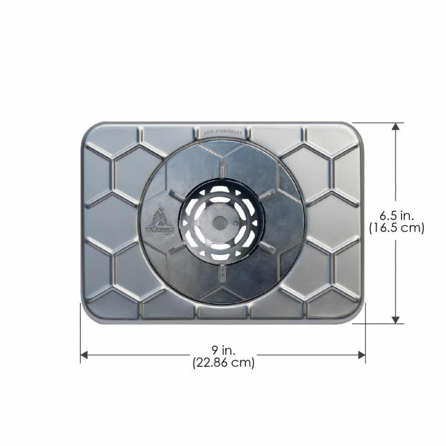 Measurement chart of a nGo stove with dimensions labeled on a white background