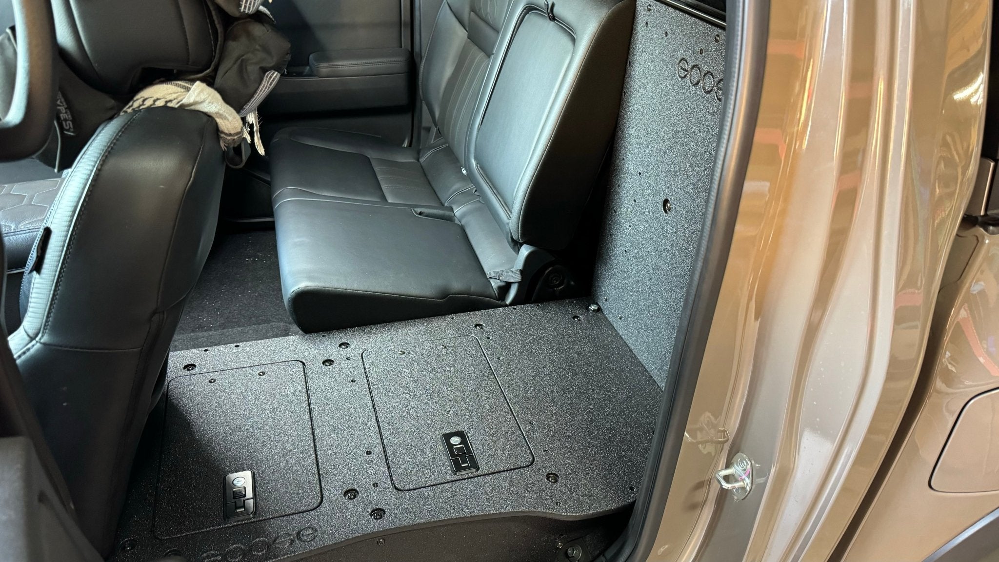 Nissan - Frontier - Crew Cab - 2021-Present - 3rd Gen - Explore Series - Second Row Seat Delete Plate System Seat Delete Plate System Goose Gear- Overland Kitted