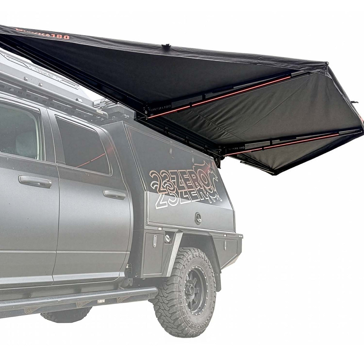 23ZERO Onyx 180 Awning, close-up of the 4-arm aluminum box-truss frame