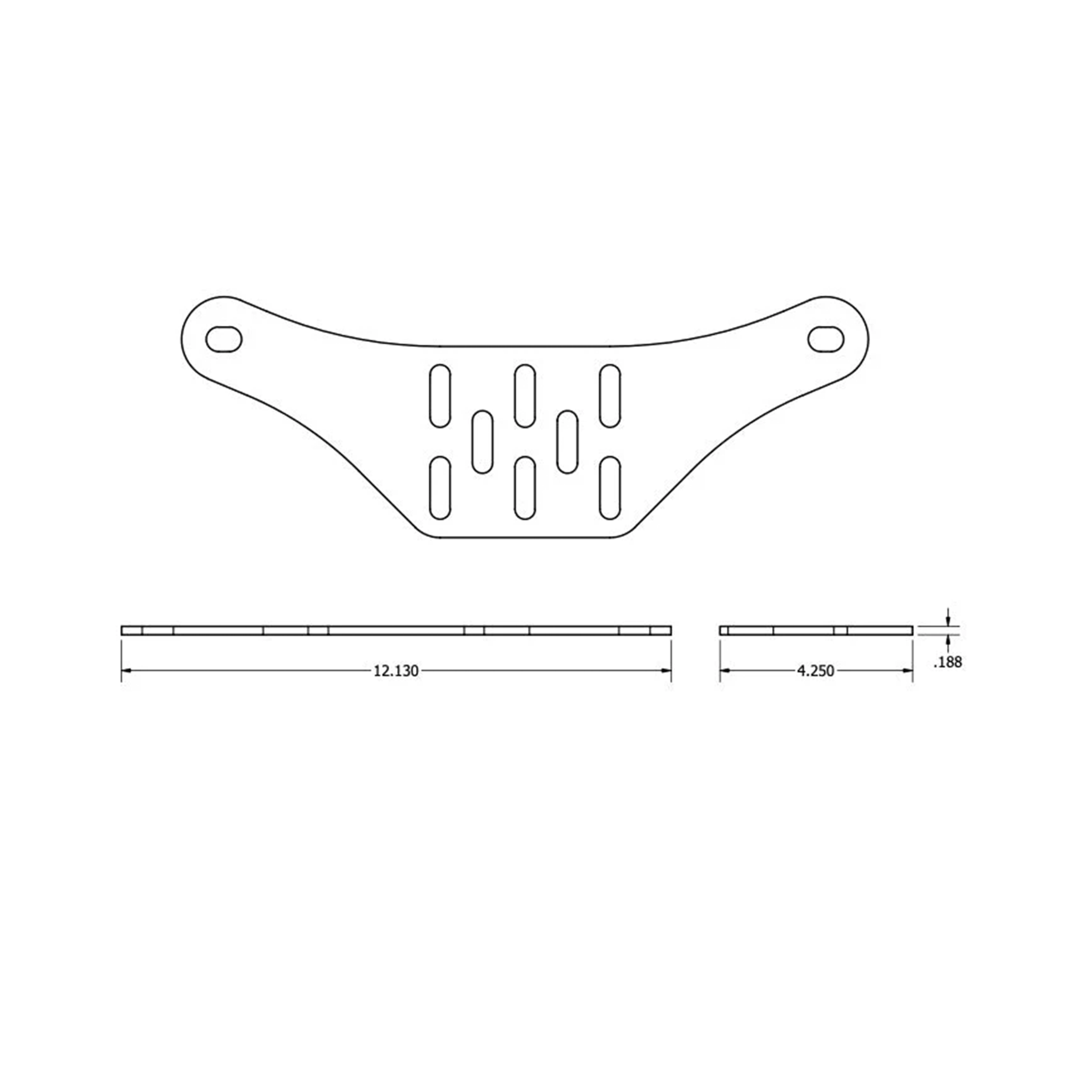 Overland Kitted Flat Roof Rack Mount For MAXTRAX - Line Drawing of Dimensions - Universal fitment with hardware for Rhino Rack Prinsu and Front Runner