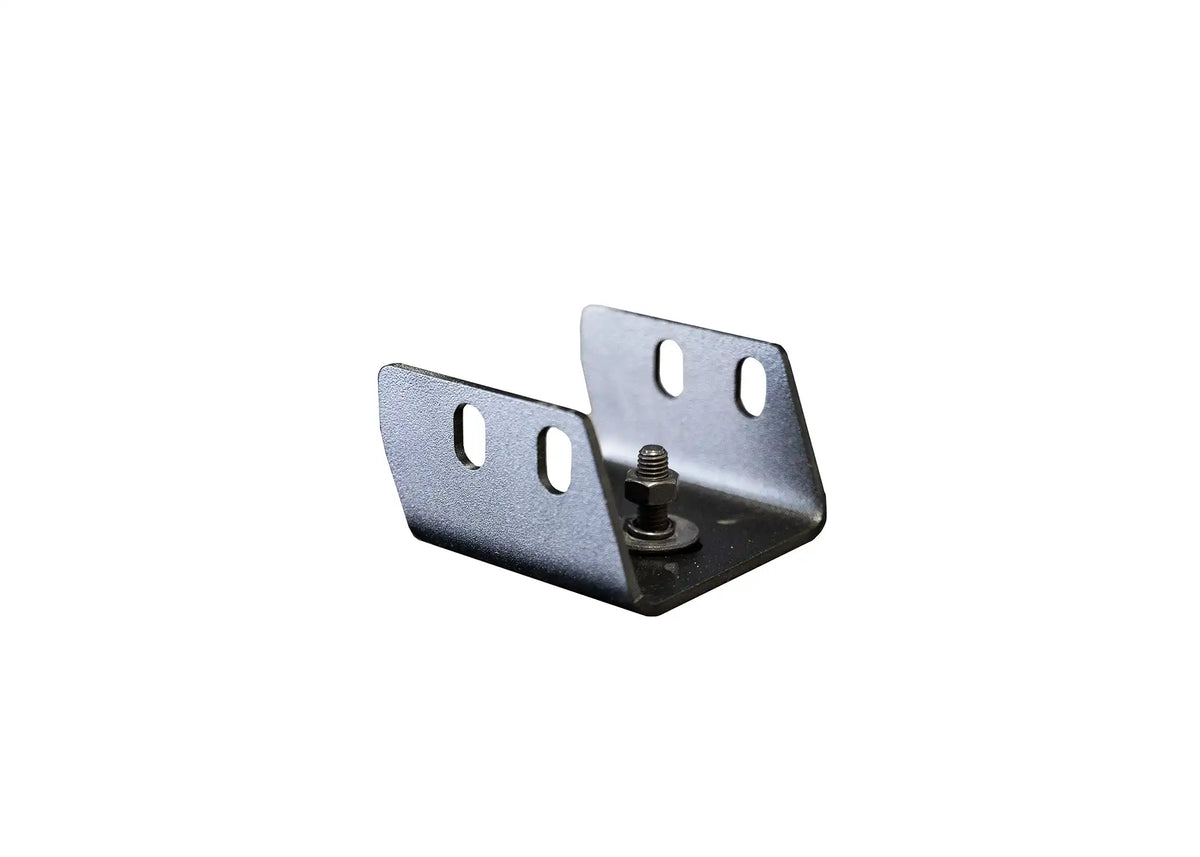 Backwoods bed rack mounts for retractable bed covers, studio shot of a single stainless steel bracket
