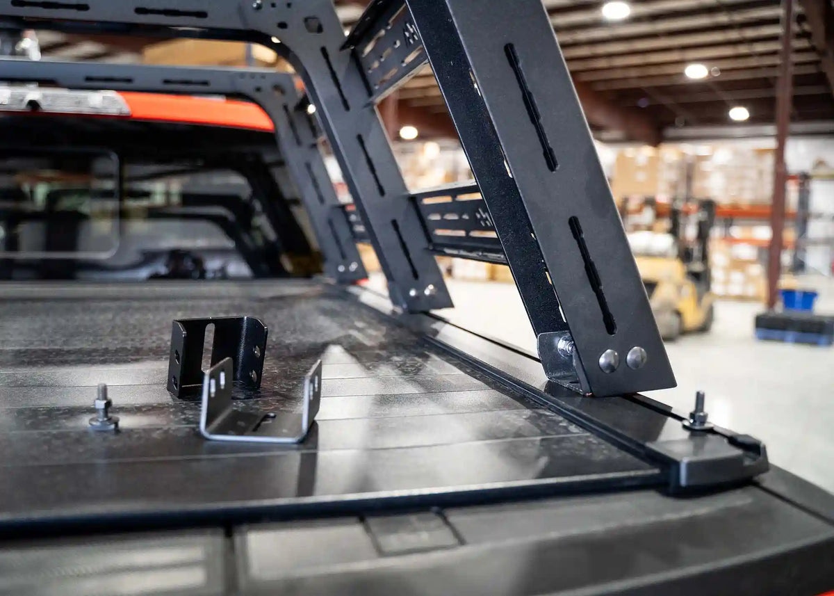Bed rack mount for retractable bed cover, installed on the truck bed rail