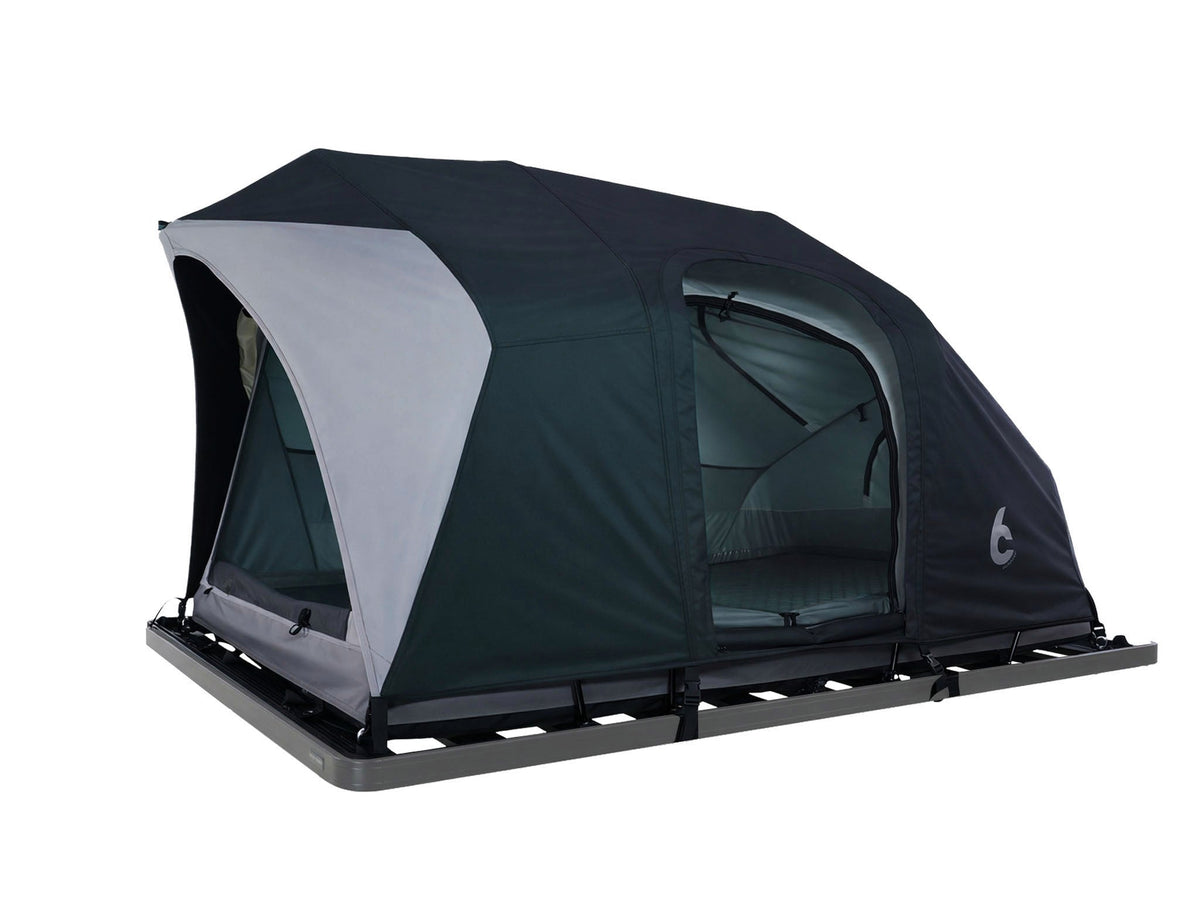 C6 Rev Rack Tent (Eclipse) – angled view on a roof rack, dark green fly sheet