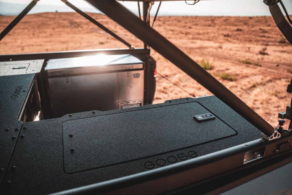 Rivian - R1T - 2022-Present - 1st Gen - Explore Series - GFC Bench and Storage Module Goose Gear Module Goose Gear- Overland Kitted