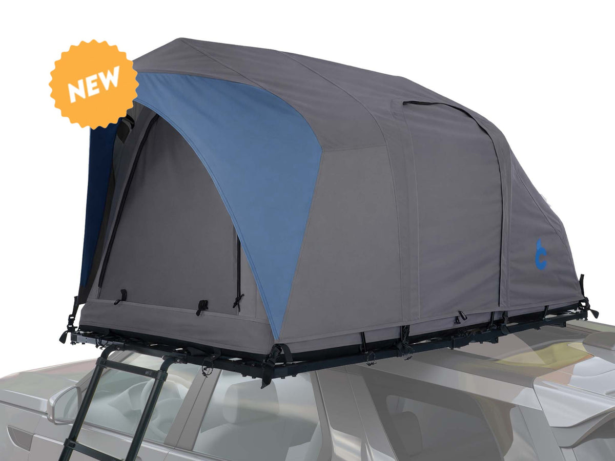 C6 Rev Rooftop Tent X (Element) – on roof platform with blue fly sheet
