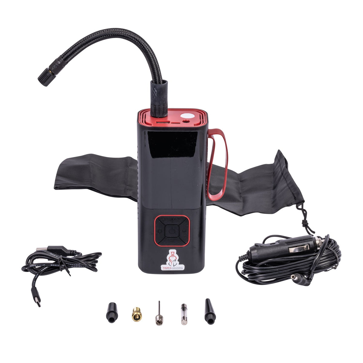 AirSpark compressor product photo showing the full unit with hose extended, white background