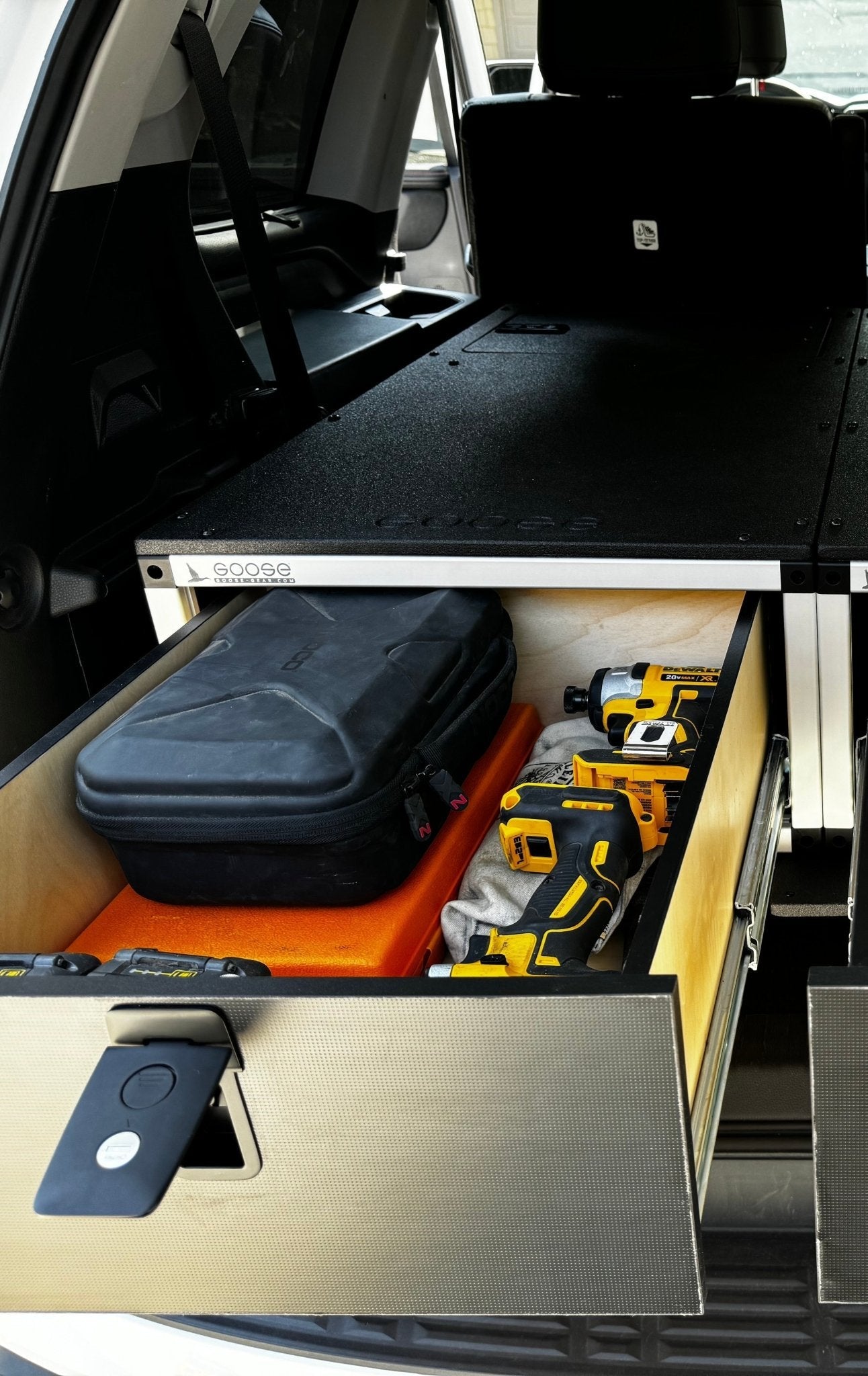 Toyota - Sequoia - 2023-Present - 3rd Gen - Explore Series - Single Drawer - 19-3/16" Width x 38" Deep x 10" High - Drawer Module with Short Drawer 20" and Storage Space Behind Drawer Drawers Goose Gear- Overland Kitted