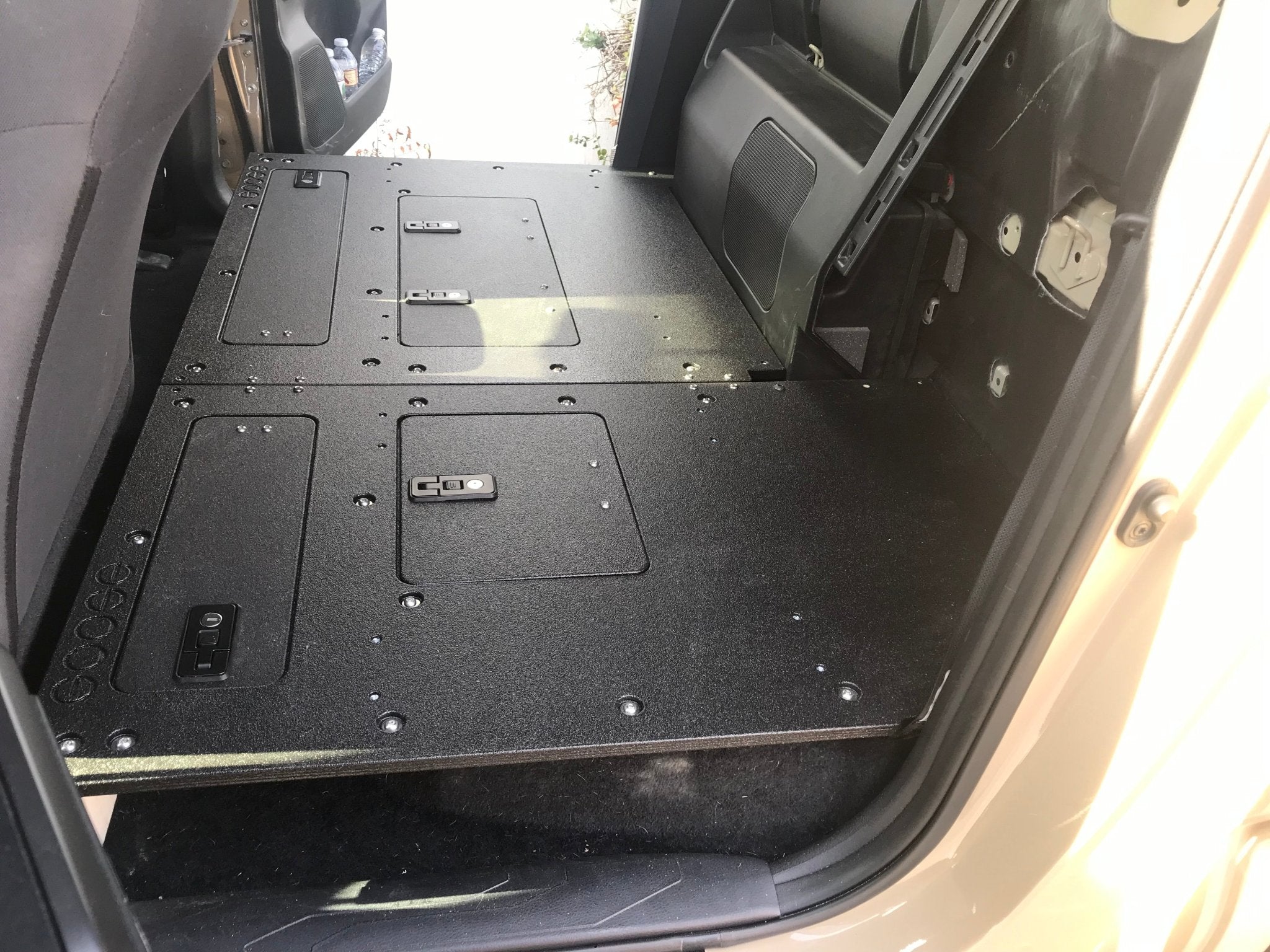 Toyota Tacoma 2005-2023 2nd and 3rd Gen. Double Cab - Second Row Seat Delete Plate System keeping Factory Back Wall Seat Delete Plate System Goose Gear- Overland Kitted