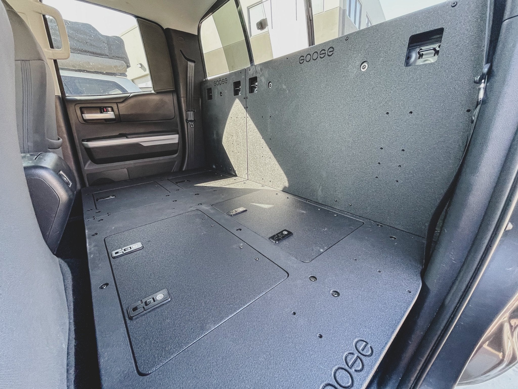 Toyota Tundra 2014-2021 2.5 Gen. Double Cab - Second Row Seat Delete Plate System 100% Seat Delete Seat Delete Plate System Goose Gear- Overland Kitted