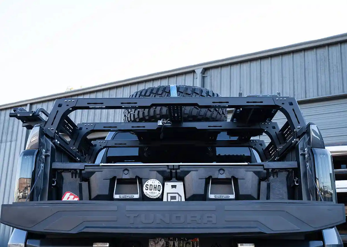 Toyota Tundra Mid Height bed rack, interior view of the truck bed with the rack installed