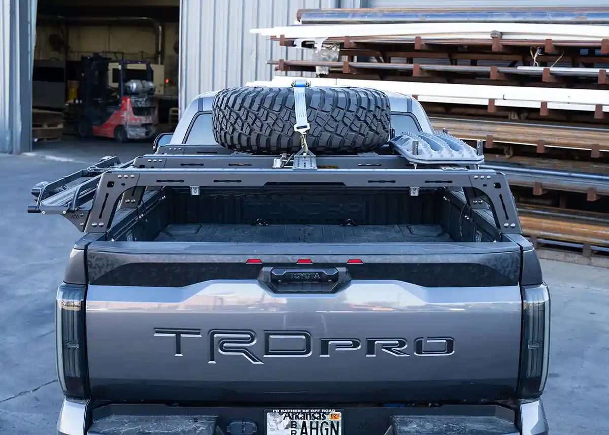 Toyota Tundra Mid Height low-profile bed rack installed in the truck bed
