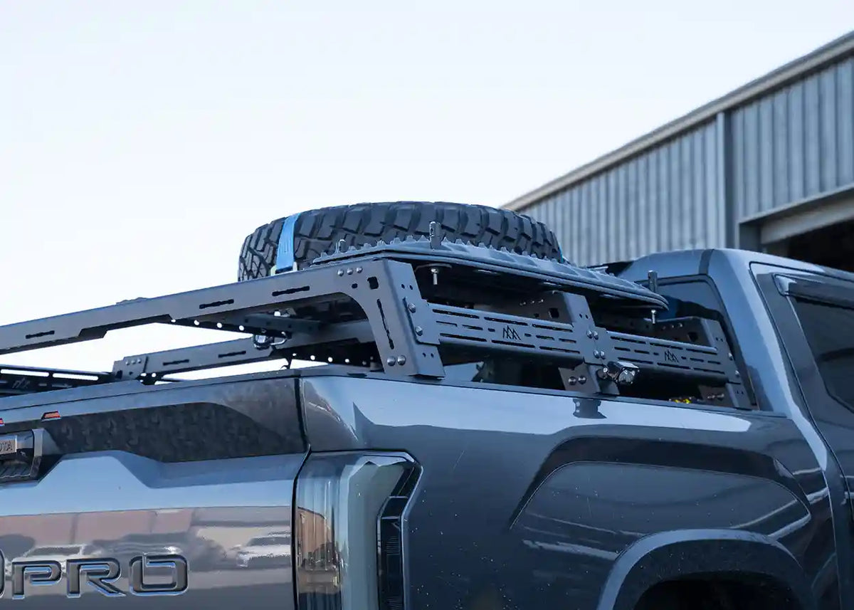 Toyota Tundra Mid Height bed rack, studio product shot from another angle