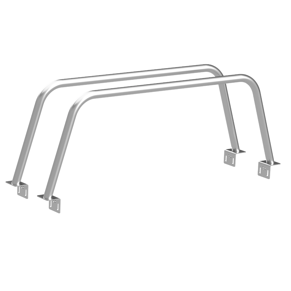 HMOR bed bars for 2024-2026 Toyota Tacoma, render of two-bar set, tallest height in raw steel