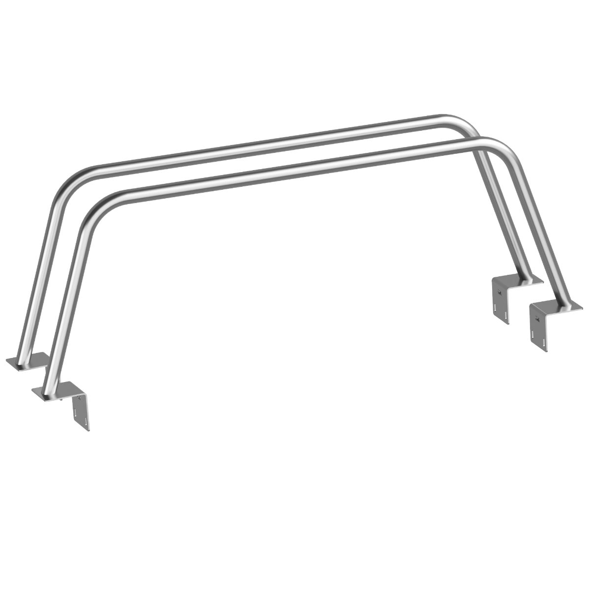 HMOR bed bars for 2024-2026 Toyota Tacoma, render of two-bar set with wide Softopper-style feet in raw steel