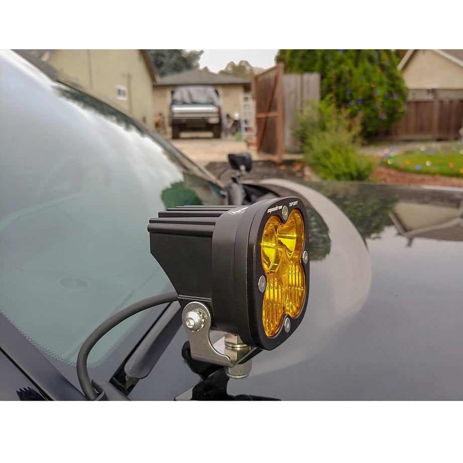 Amber pod light on an HMOR ditch light mount, hood view