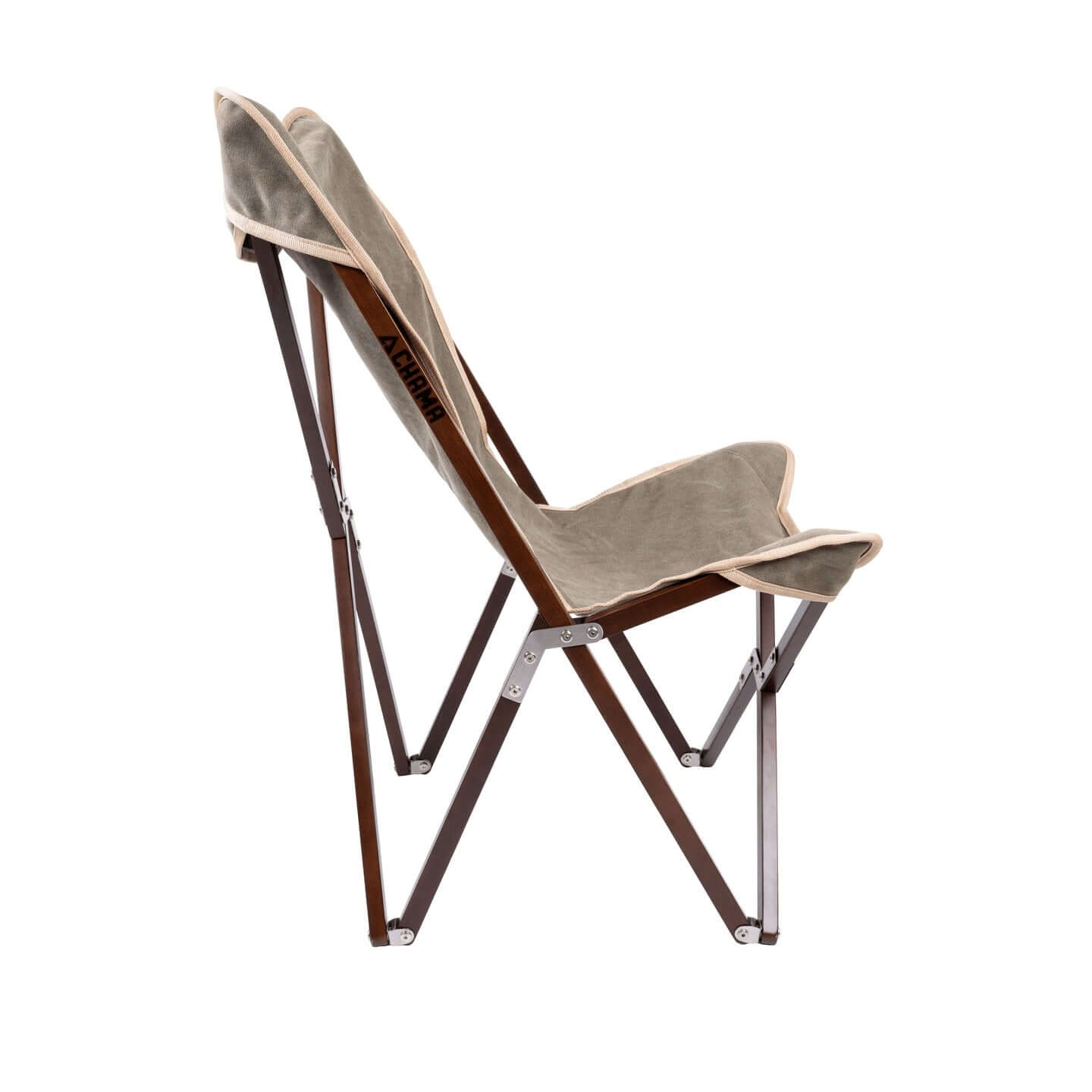 Chama Vaquero folding camp chair, stainless steel hardware detail