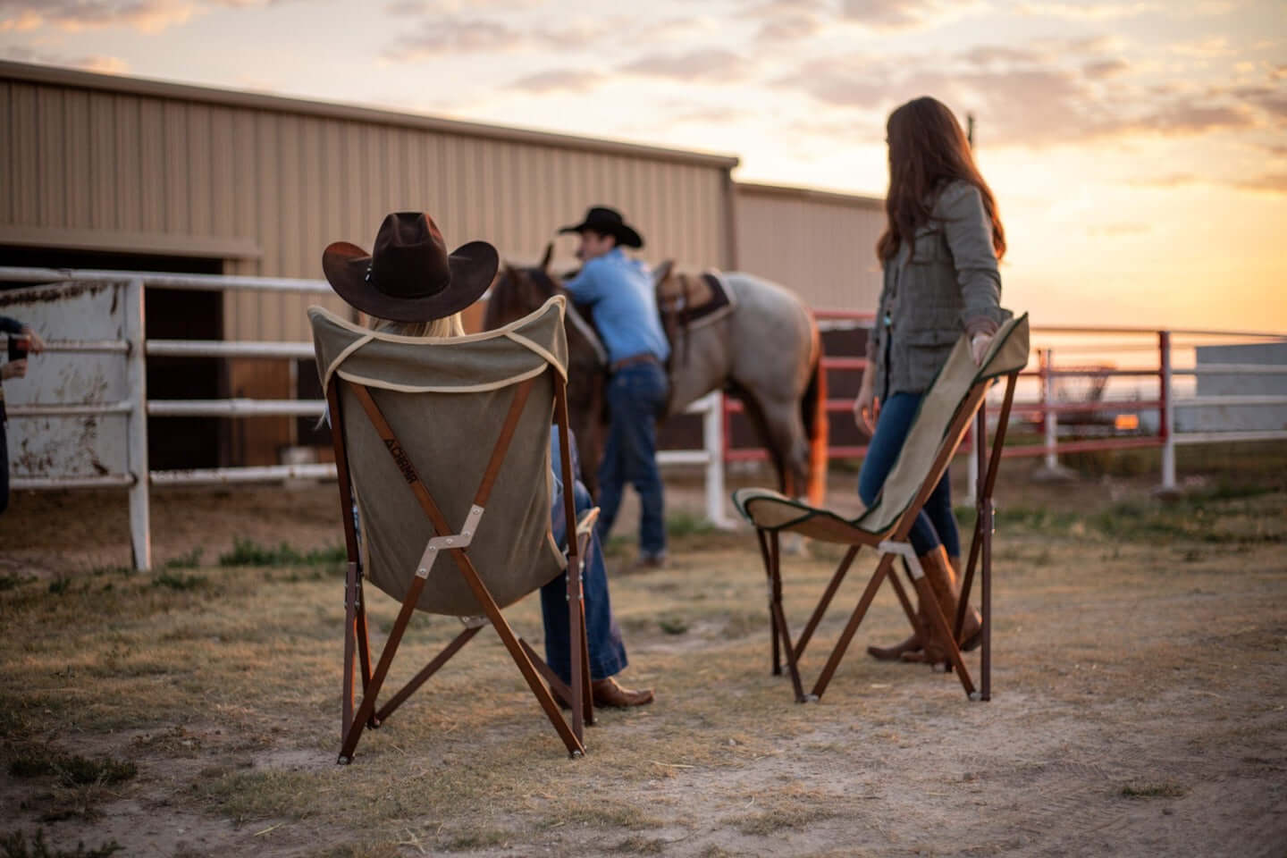 Chama Vaquero folding camp chair shown at a campsite