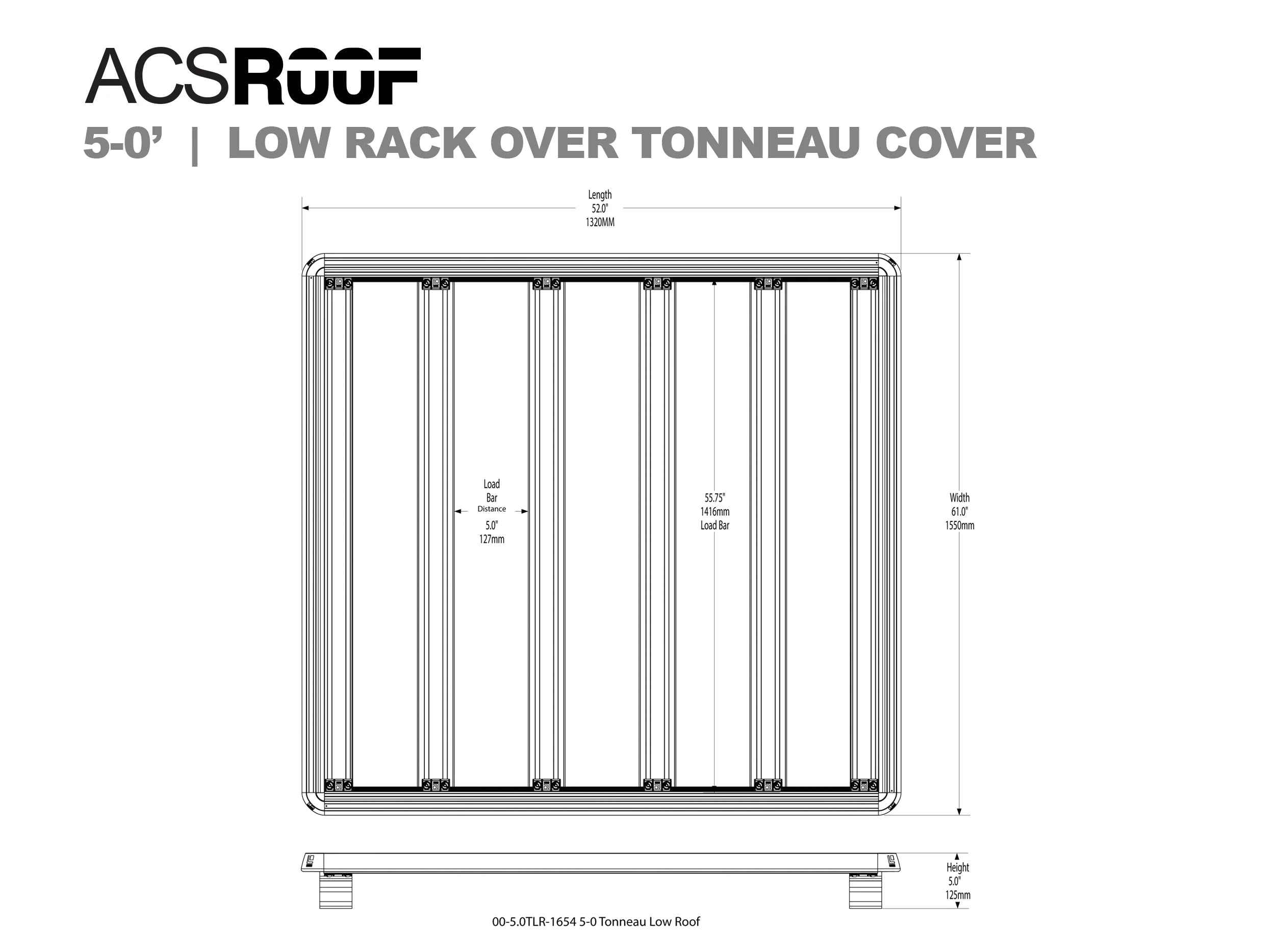 ACS Roof | Over Truck Bed Low Platform Rack for TONNEAU Covers Low Platform Rack for TONNEAU Cover | 5-0" Bed Platform Rack Leitner Designs- Overland Kitted