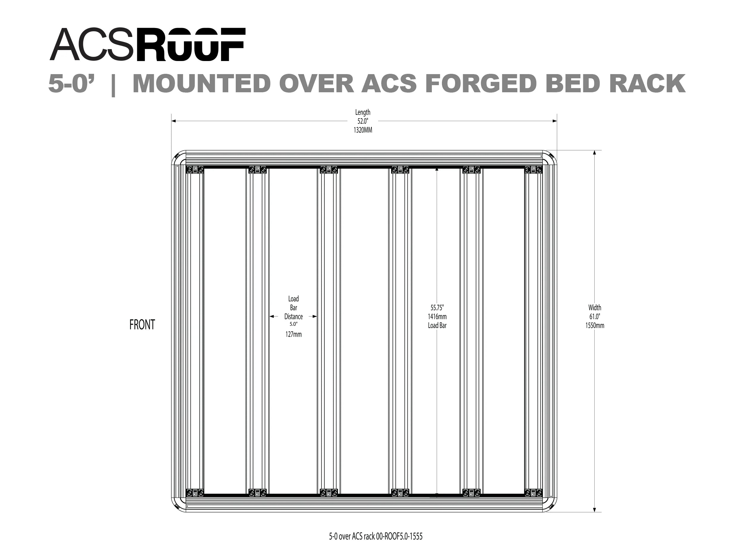 ACS ROOF for Over ACS FORGED & CLASSIC Bedrack 5-0" ACS FORGED BEDRACK Platform Rack Leitner Designs- Overland Kitted