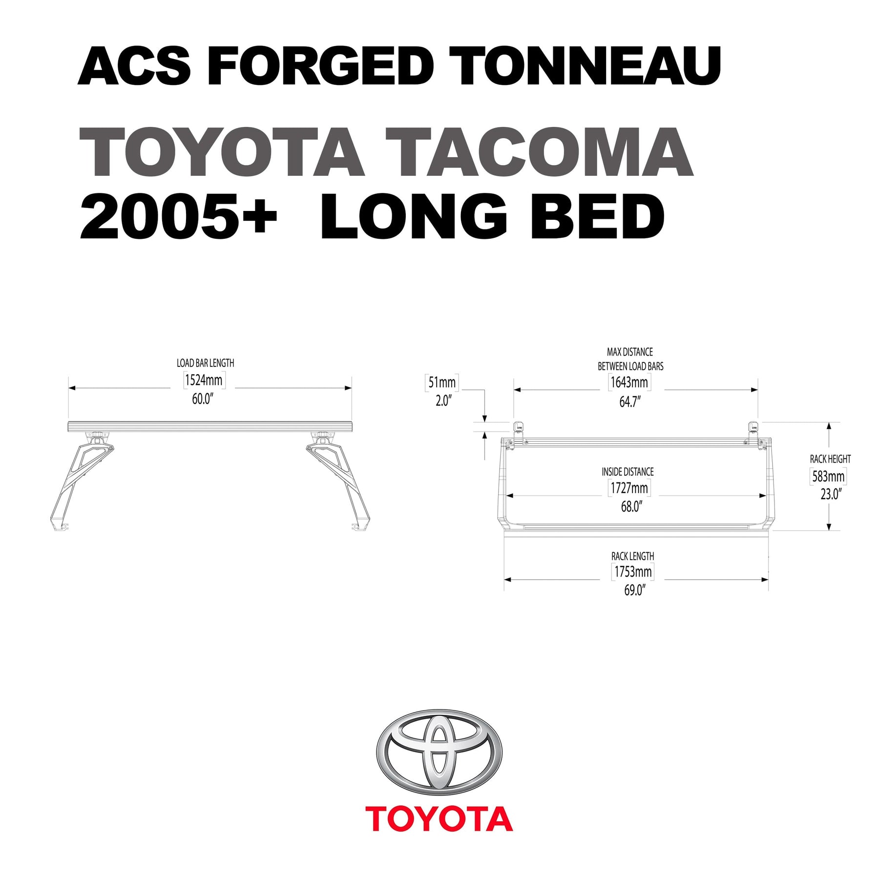ACS Forged Tonneau - Rails Only - Toyota Toyota active-cargo-system Leitner Designs- Overland Kitted